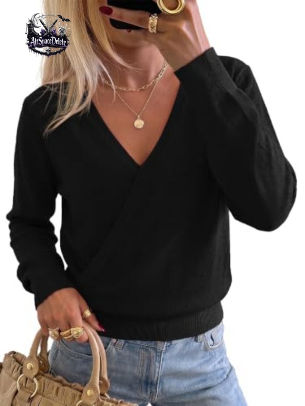 Women's Wrap Sweater Long Sleeve V-Neck Pullover Ribbed Fall Top